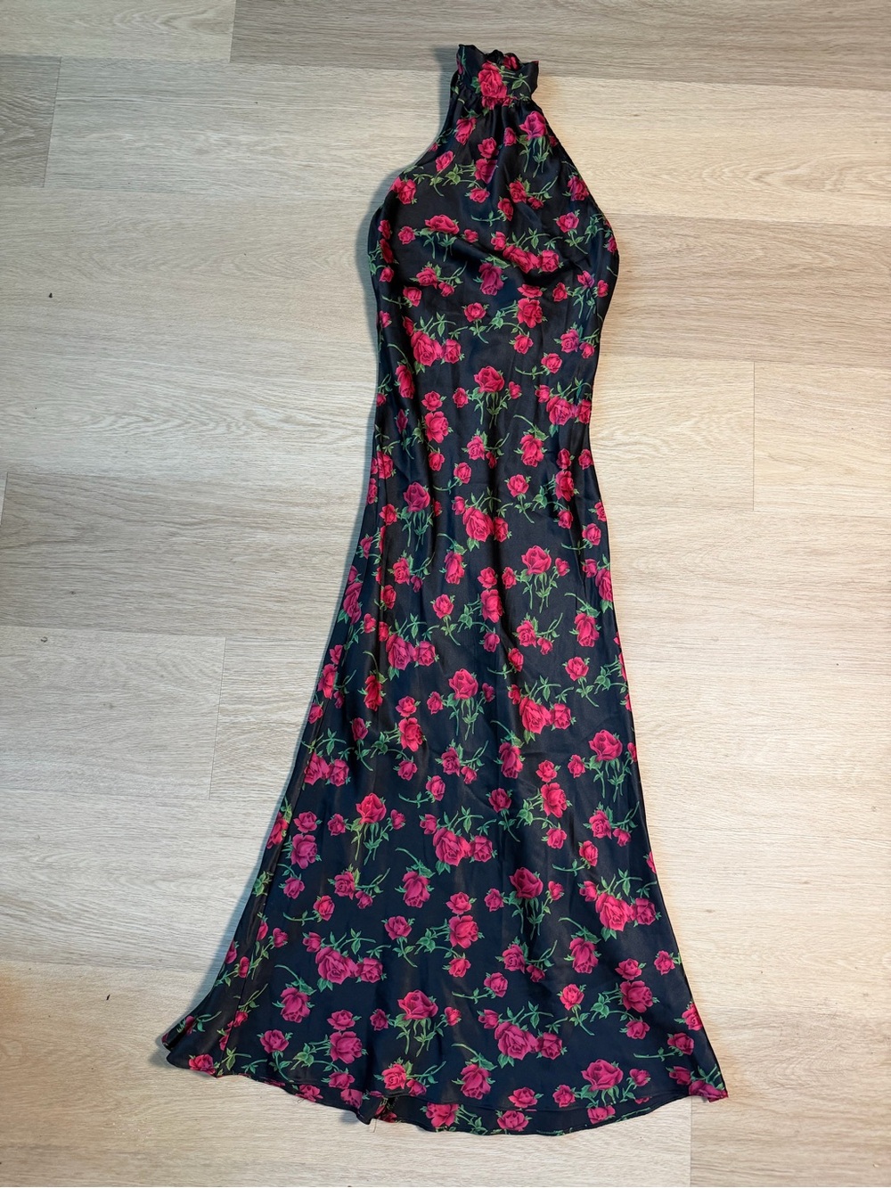 Vintage Betsey Johnson New York Black & Red Rose Halter Midi Dress Size P